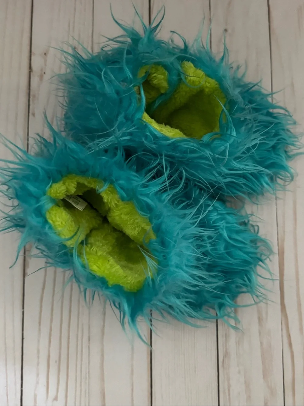 Fuzzy blue slippers